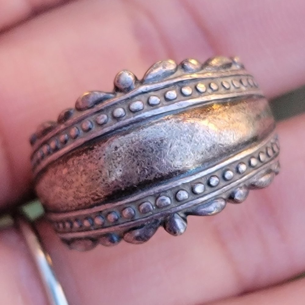 Vintage 925 sterling silver saddle band beaded ornate decorative ring - Picture 2 of 16